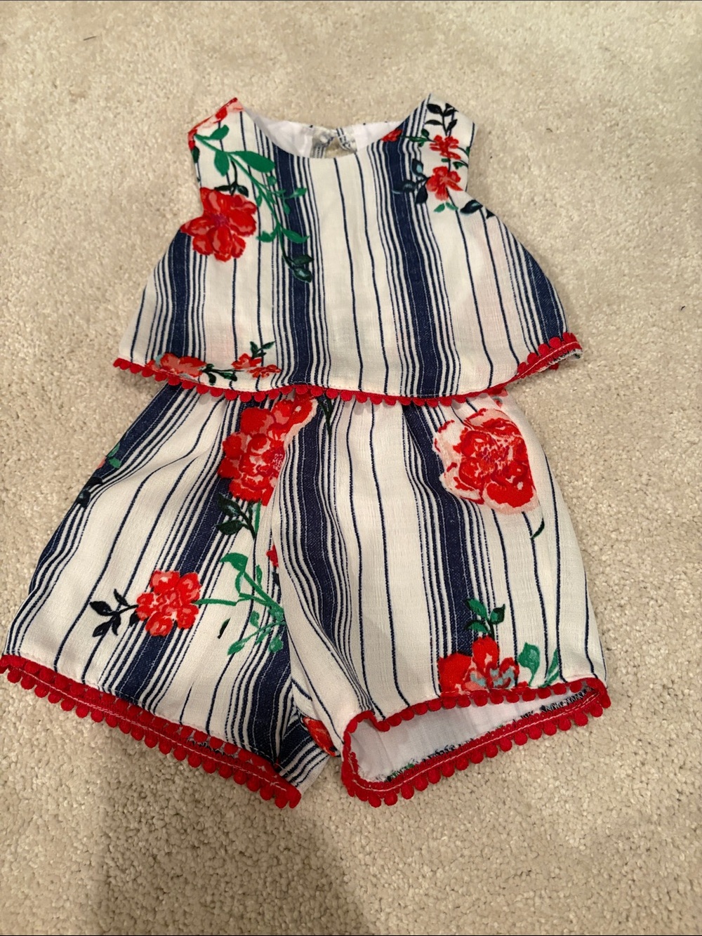 Rare Editions Navy Stripe & Red Floral Two-Piece Shorts Set